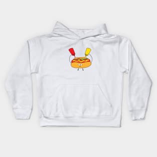 cute hot dog with mustard and ketchup Kids Hoodie